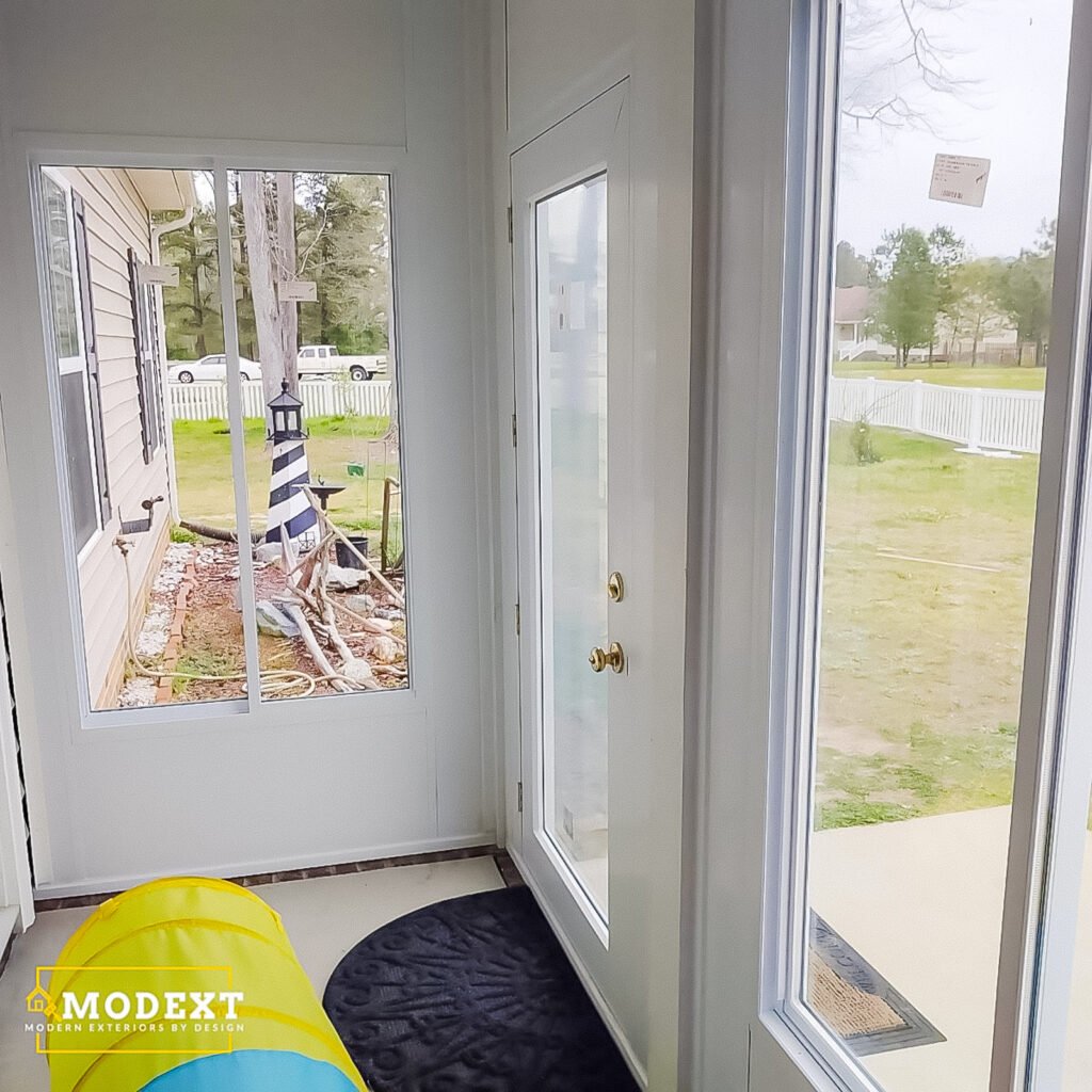 Existing Porch Conversion Contractor project featuring a porch interior converted into a three season room