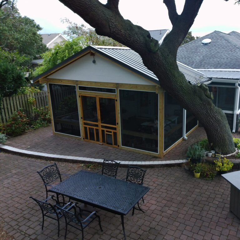 Gable screen room with a metal roof and screened walls in Norfolk