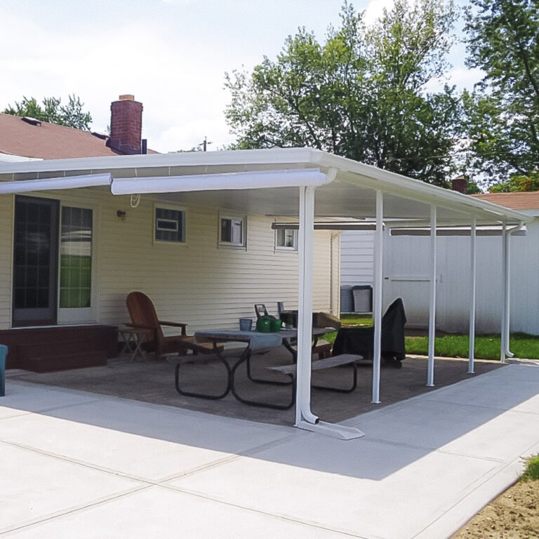 Awning Contractor project featuring an attached shade cover extending from the home