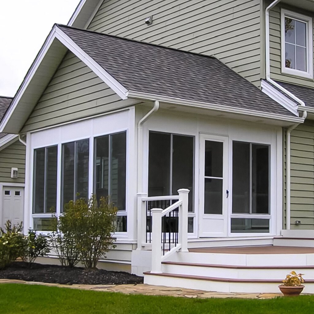 Custom Screen Room Builder project featuring a screened porch enclosure beneath an existing gable roof